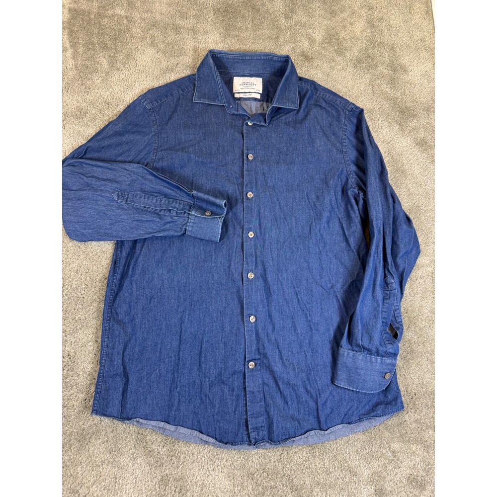 Charles Tyrwhitt Mens Slim Fit Indigo Denim Button Down Shirt Blue 16.5 34